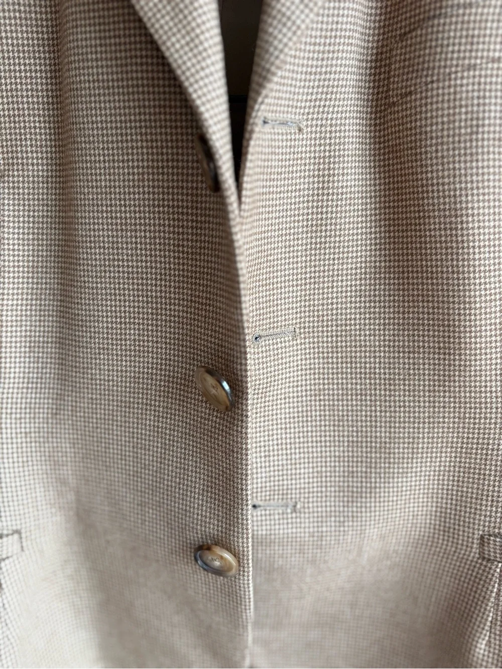 Ralph Lauren Vintage Wool Cashmere Skirt Suit Women US12 Camel Houndstooth silk